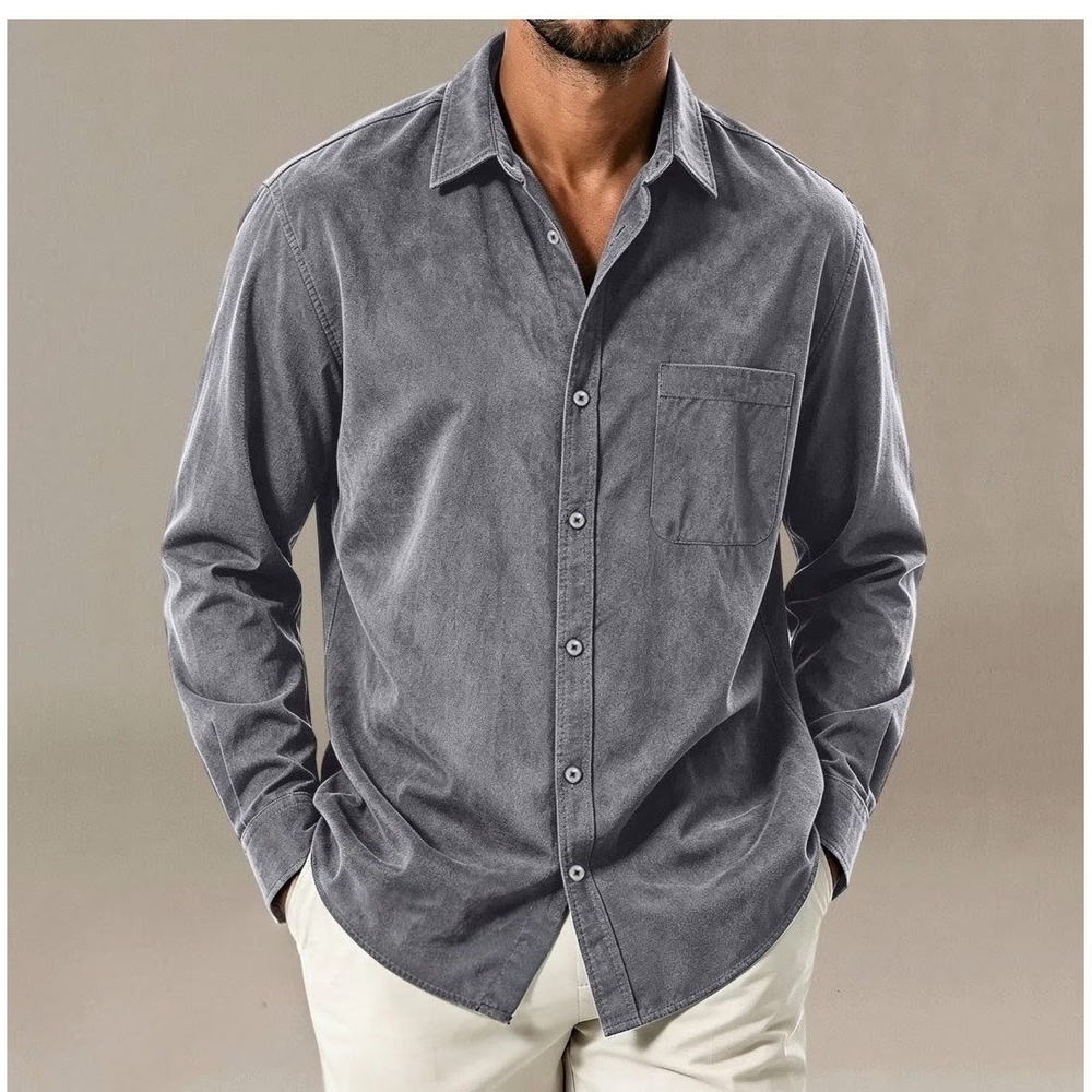Covington Mens XL Faux Suede Button Down Shirt Charcoal Gray Long Sleeve Pocket